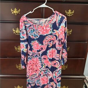 Lilly Pulitzer Navy and Pink Paisley Long Sleeve Dress